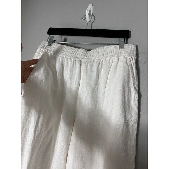 Tahari White Linen Wide Leg Pants Elastic Waist Pockets Minimalist Sz L - Picture 2 of 13